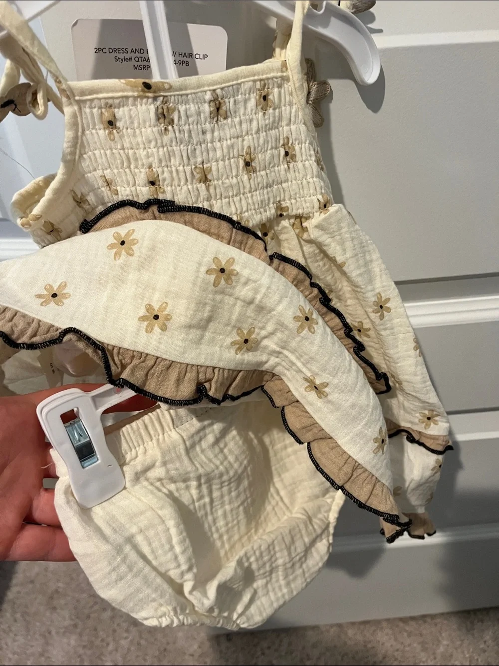 BearPaw Cream Floral Tiered Dress with Tan Accents